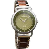 Holzkern Herrenuhr Solar Lauri Walnuss/Blatt Grün