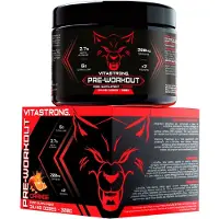 Vitastrong Pre Workout Booster mit Koffein 300g, mit Vitamin B12, Citrullin, Beta-Alanin, Koffein Pulver, Taurin Pulver, AstraGin, (Orange)