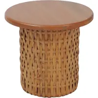 MCW Beistelltisch MCW-P15, Sofa-/Couchtisch Loungetisch Wohnzimmertisch Pflanzentisch Tisch, Mahagoniholz Rattan rund Ø44cm