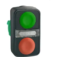 Schneider Electric Doppeldrucktaster, Frontelement, Harmony XB5, Kunststoff, 22mm, grün, rot, unbeschriftet, beleuchtet ZB5AW7A3740