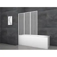 Marwell Badewannenfaltwand 3-teilig 125 x 130 cm – Schwenkbare Duschwand für Badewanne, gefrosteter Kunststoff, weiß, platzsparend, einfache Montage