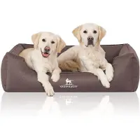 Knuffelwuff Orthopädisches Wasserabweisendes Hundebett Leon aus Velours mit Handwebcharakter XXL 120 x 85cm Graubraun