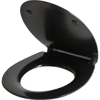 Beliani WC-Sitz Schwarz Glänzend Duroplast 45x38 cm O-Form Oval Lochabstand 16 cm Abstandshalter Schnellverschluss Absenkautomatik WC-Brille mit Deckel