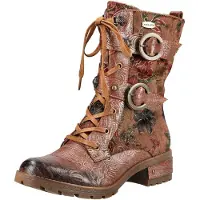 LAURA VITA Damen Stiefelette Blumenmuster Leder Riemen und Schnalle Cocrailo 71, Größe:37 EU, Farbe:Braun