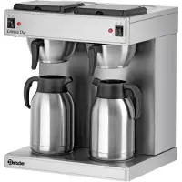Bartscher 1 x Doppel-Kaffeemaschine CONTESSA DUO, aus Chromnickelstahl mit 2 Edelstahl-Isolierkannen Breite: 430 mm, Tiefe: 400 mm, Höhe: 520 mm