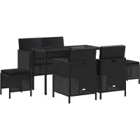 vidaXL 6-tlg. Garten-Essgruppe mit Kissen Schwarz Poly Rattan