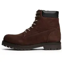Tommy Hilfiger Schnürboots "FLEX TH OUTDOOR W NBK BOOT", Herren, Gr. 45, Leder Textil, braun (dunkelbraun), Schuhe Schnürboots, Blockabsatz, Outdoorschuh mit Ösen, im Bersteigerlook