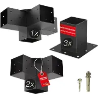Sotech Anbau Set 6-teilig 2x Eckverbinder 1x Mittelverbinder 3x Bodenhülse Vierkant 100 x 100 mm Stahl Verzinkt Schwarz Pulverbeschichtet