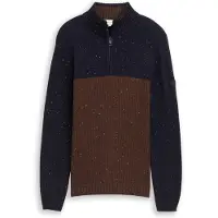 Tom Tailor Troyer , Herren, Gr. S, navy braun color block, Strick, Obermaterial: 60% Baumwolle, 40% Polyacryl, regular fit normal, ohne Ausschnitt, Rippbündchen, Pullover Troyer, mit Logo Stickerei