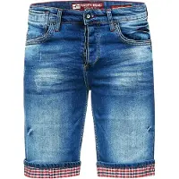 Rusty neal Blue Used Jeans Shorts mit Karomuster "SATTO"