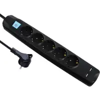 MaxTrack TME NV58-1,5L - Steckdosenleiste, 5-fach, 2x USB, schwarz, 1,5 m