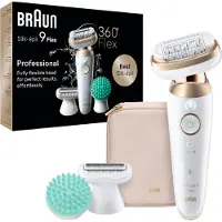 Braun Silk Epil 9-071 3D Flex Epilierer Damen Haarentferner für langanhaltende Haarentfernung + Rasieraufsatz + Massageaufsatz Weiß / Gold