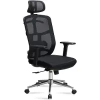 KADIMA DESIGN Bürostuhl Ergonomisch | Chefsessel mit Mesh-Bezug und Synchronmechanik | Drehstuhl mit 3D-Armlehnen und Kopfstütze | Home-Office & Büro Design | Schwarz-Silber, 120-130 cm | Altai von