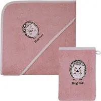 Wörner Handtuch Set "Igel rosa Kapuzenbadetuch 100/100 mit Waschhandschuh" mi süßer Igelstickerei