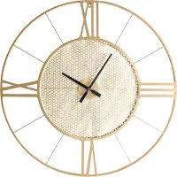Beliani Wanduhr Gold Metall Rund ø 80 cm mit Zifferblatt Zeigern Römischen Zahlen Indizes ohne Sekundenzähler Batteriebetrieben Modern Loft Design Uhr