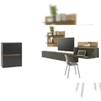 Furn.Design Wohnwand mit Sekretär in grau und Eiche Wohnkombination Center 5-teilig 470 cm