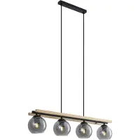 QAZQA Moderne Hängelampe schwarz mit Holz und Rauchglas 4-flammig - Aleks