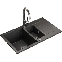 Bergström Spülbecken Seattle Schwarz 80 x 50 cm mit 2 Spülbecken & Trockenplatz, Model 57783
