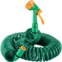 Wiltec Gartenschlauch Spiralschlauch 15m, flexibel Bewässerungsschlauch für Haus und Garten