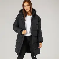 Closure London Damen - Lang geschnittener Kunstpelz-Parka Mit Kapuze - Schwarz