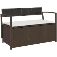 vidaXL Gartenbank mit Stauraum und Kissen Braun Poly Rattan