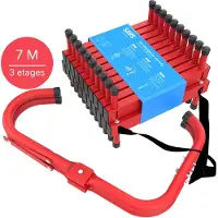 SAVS ESC-7S Fluchtleiter 7 Meter - 3 Etagen - Feuerwehrleiter - Notleiter - Rettungsseil - Einziehbare Brandschutzleiter - Rettungsleiter