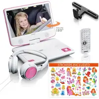 Lenco DVP-920PK - 9 Zoll tragbarer DVD-Spieler mit Kopfhörer und Kopfstützenbefestigung - integrierter Akku - USB-Eingang - Pink/Weiß