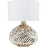 Beliani Tischlampe Gold Glas 55 cm Stoffschirm Weiß Vasenform langes Kabel mit Schalter Glamouröser Stil