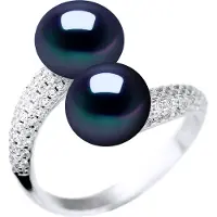 Diadema Ring YOU AND ME 2 Süßwasserperlen 9-10 mm Schwarz Schmuck 925