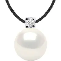 Diadema - Halskette - Schwarzes Nylon - Weiße Süßwasserperle und echter Diamant