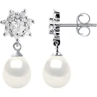 Diadema Ohrringe Hängeohrringe Süßwasserperlen 7-8mm Weiß Birnen Schmuck 925