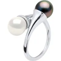 Diadema - Ring You & Me in Weißgold - Echte Süßwasserperlen und Tahiti-Perlen - Weiß