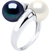 Diadema - Ring You & Me - 2 echte Süßwasserperlen Weiß und Schwarz