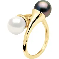 Diadema - Ring You & Me in Gelbgold - Echte Süßwasserperlen und Tahiti-Perlen - Weiß