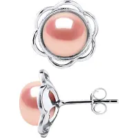 Diadema Ohrstecker FLOWER Perlen Süßwasser 8-9mm Buttons Rosen 925
