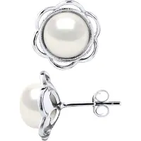 Diadema Ohrstecker FLOWER Süßwasserperlen Knöpfe 8-9mm Weiß 925