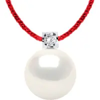 Diadema - Halskette - Rotes Nylon - Weiße Süßwasserperle und echter Diamant
