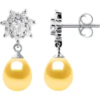 Diadema Ohrringe Hängeohrringe Süßwasserperlen Schmuck Goldene Birnen 7-8 mm 925