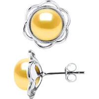Diadema Ohrstecker FLOWER Perlen Süßwasser 8-9mm Golden Buttons 925