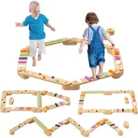 AIYAPLAY Balancierbalken Kinder Holz Schwebebalken mit 6 Balanciersteine