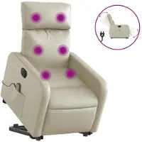 vidaXL Massagesessel mit Aufstehhilfe Elektrisch Creme Kunstleder