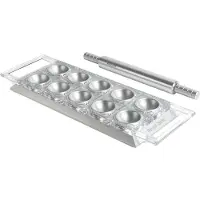 Marcato Ravioli-Form, silberfarben mit Nudelholz, 10 quadratische Ravioli (5 x 5 cm), eloxiertes Aluminium, hergestellt in Italien