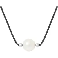 Diadema Collier Perle d'Eau Douce Ronde 9-10 mm Blanche Nylon Noir Argent 925