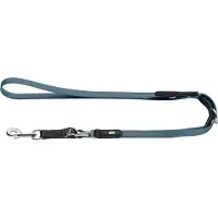 Hunter Verstellbare Leine Wolmar - BioThane x Leder, blaugrau/schwarz - 200 cm lang, 19 mm breit