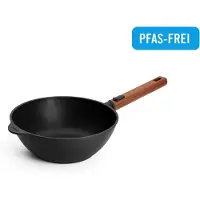 Norbert Woll Woll Eco Logic QXR Guss-Wok: abnehmbarer Holzgriff, Ø 24 cm, 9 cm hoch, Alle Herdarten inkl. Induktion
