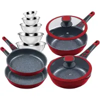 King Pfannen-Set "Moonscape" Aluminiumguss Set, je 1 Bratpfanne Ø 24/24/28/28cm, H: 5/7,5/5,5/8,5cm, - 1,9/2,8/2,5/4 l, 11 Stk. tlg. Induktion, Moonscape-Beschichtung,inkl. 5 Schüsseln