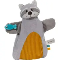 Nici Schmusetuch "My first , Handpuppe Waschbär 2in1 26x25 cm" sanfte Materialmix aus glattem und geripptem Plüsch