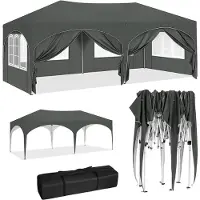 Woltu Pavillon, Faltpavillon 3x6 m, mit 6 Seitenwänden, Partyzelt wasserabweisend UV-Schutz 50+, höhenverstellbarer Gartenpavillon, mit Tragetasche, für Outdoor Garten Camping Grau