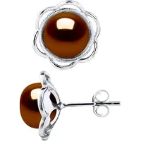 Diadema Ohrstecker FLOWER Perlen Süßwasser 8-9mm Chocolate Buttons 925