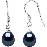 Diadema Ohrringe Haken Süßwasserperlen 7-8mm Schwarze Birnen 925